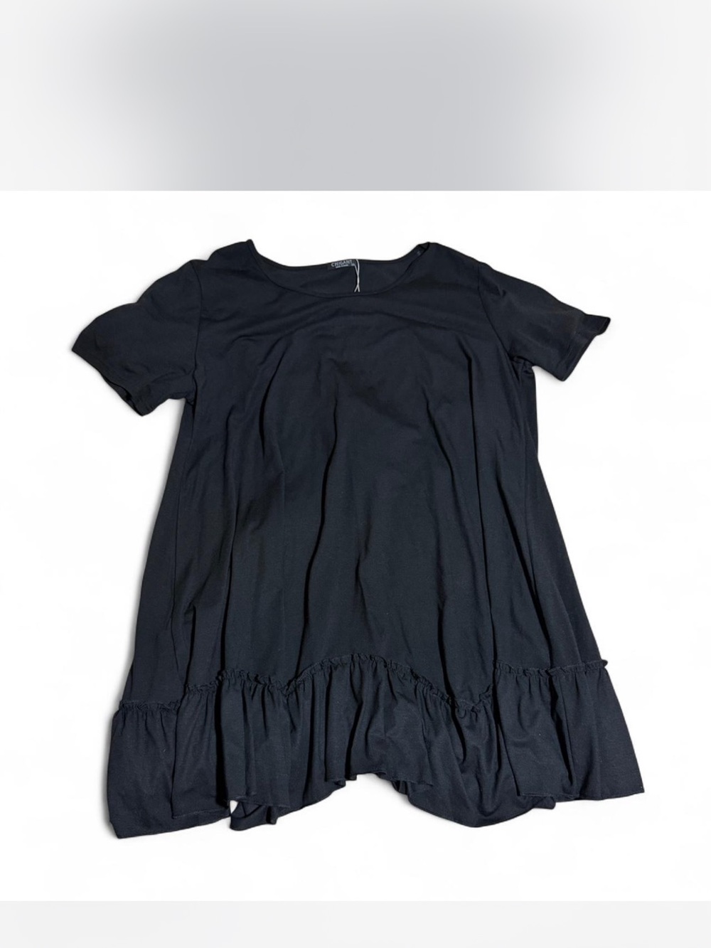 Black Short Sleeve Ruffle Hem Dress